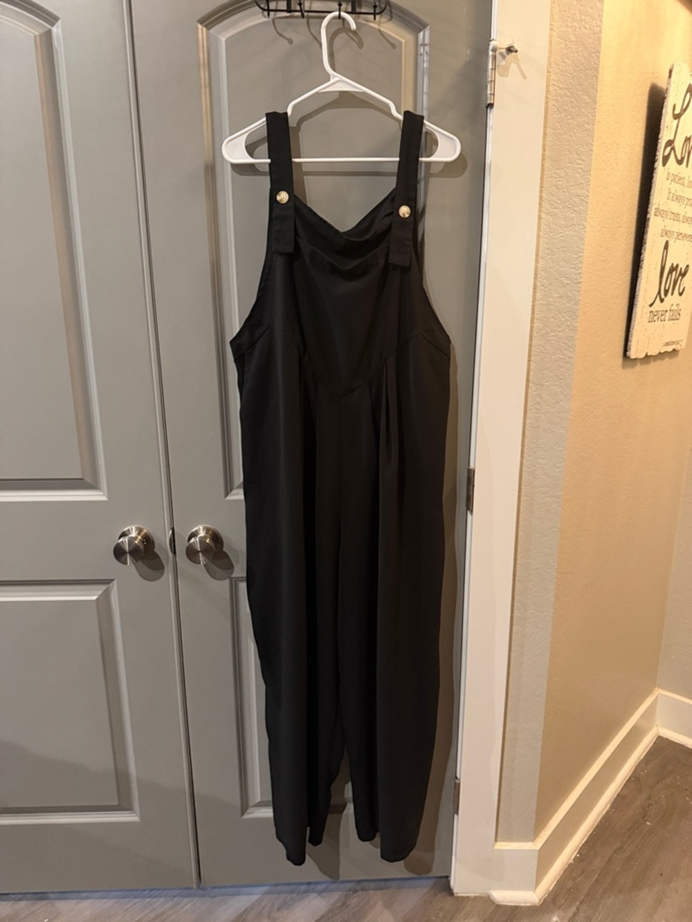 SHEIN Black Wide-Leg Button-Strap Jumpsuit